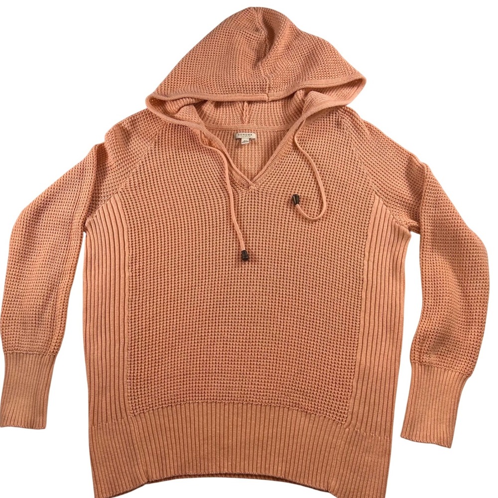 Sonoma Goods for Life Womens XL Peach Waffle Knit Hoodie Sweater Ribbed Pullover